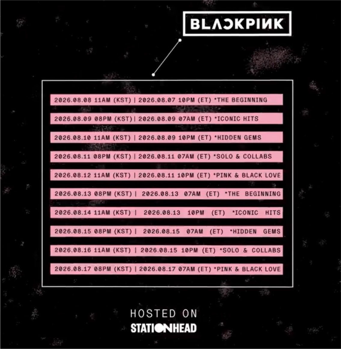 BLACKPINK 10th anniversary listening party schedule — hosted on Stationhead